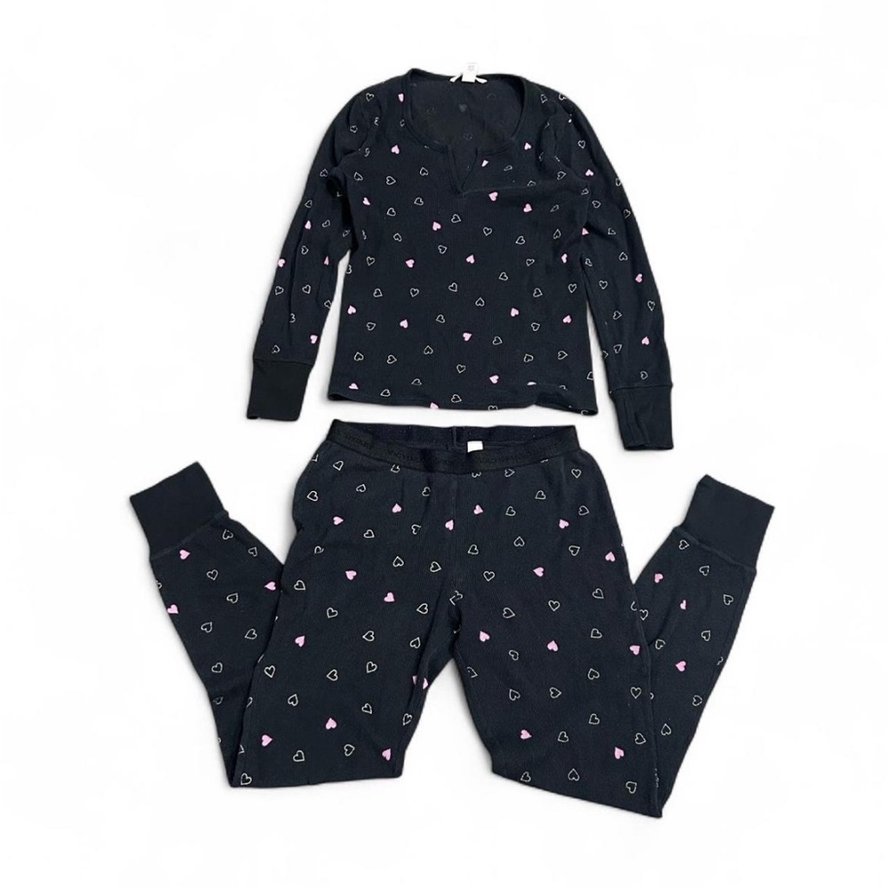 Victoria's Secret Black Pajama Set with Pink Heart Print